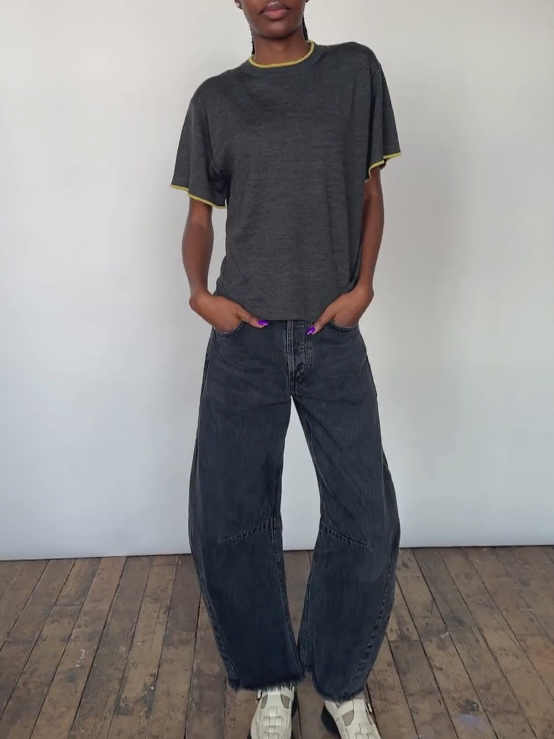 The Endery Tipped Merino Oversized Tee, Carbon — black tee