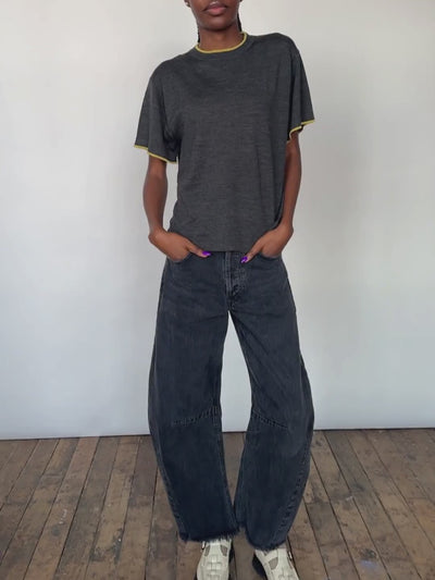 The Endery Tipped Merino Oversized Tee, Carbon — black tee